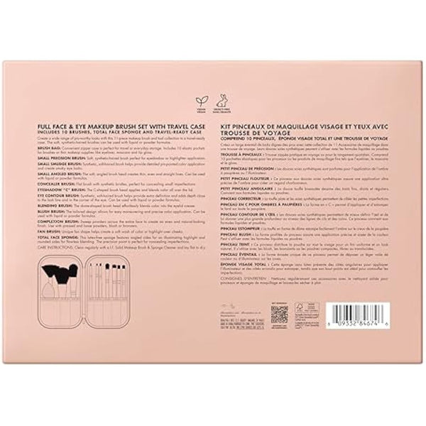 e.l.f. Full Face & Eye Make-up Brush Set with Travel Case, 11 Face & Eye Brushes for Creating a Full Face Make-up Look, Vegan & Cruelty-Free