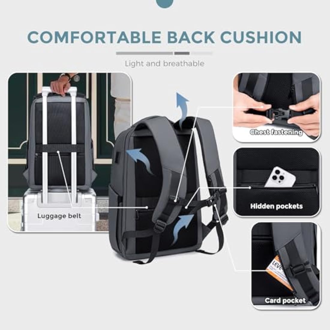 FENRUIEN Business Laptop Backpack for 15.6 Inch 1800D Business Backpack Men with Charging Port Computer Bag Durable Anti-Theft High-Tech Daypack Water-Resistant Casual Daypack