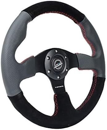 NRG Innovations NRG-RST-012R-S-RS Reinforced Steering Wheel- 320mm Sport Leather/Suede Steering Wheel with Red Stitch