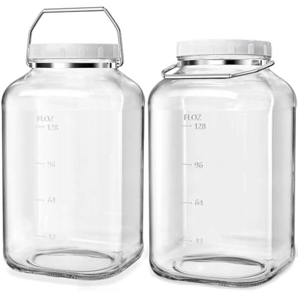 Absovetu 2 Pack Large Glass Jars with Lids Airtight 5.7 Litre - Square Glass Storage Jars with Handle Wide Mouth Mason Jar for Pasta Rice Pickle Cookie Sweet Biscuit Storage Containers