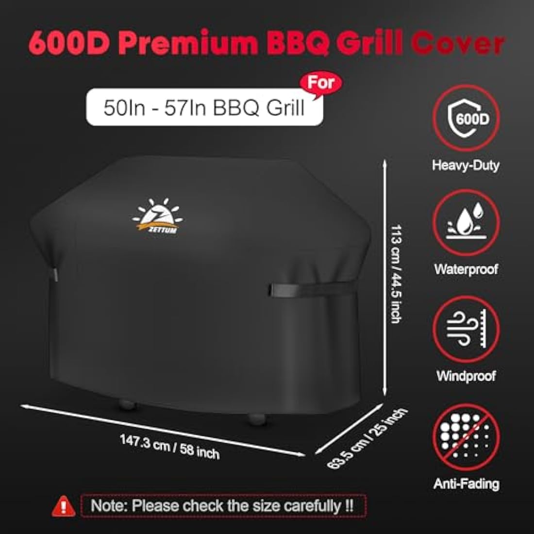 Zettum BBQ Cover 147 CM - 7130 Grill Barbecue Cover for Weber Genesis II Series Heavy Duty & Waterproof, PU Cover for Weber Genesis E-330, E-310, S-310, S-330, S-335, S-340(147 L x 63 W x 113 H cm)
