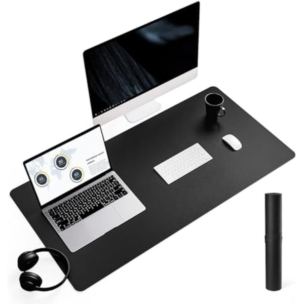 YSAGi Non-Slip Desk Pad, Waterproof PVC Leather Desk Table Protector, Ultra Thin Large Mouse Pad, Easy Clean Laptop Desk Writing Mat for Office Work/Home/Decor (90 x 43 cm, Black)
