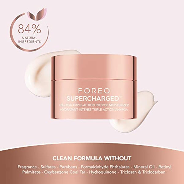 FOREO SUPERCHARGED HA+PGA Triple Action Intense Face Moisturiser - Wrinkle Day Cream for Face - Hyaluronic Acid & Squalane - Vegan - Cruelty & Gluten Free - Clean Skincare - 50ml