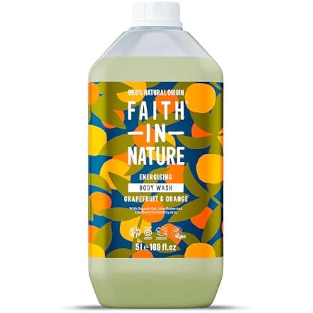 Faith In Nature Natural Grapefruit & Orange Body Wash, Energising Shower Gel, Vegan & Cruelty Free, No SLS or Parabens, 5L Refill Pack