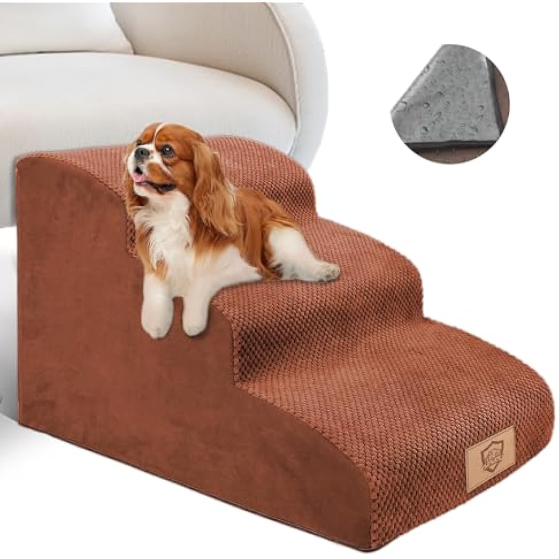 Masthome Dog Steps for Bed Sofa, 3-Step Dog Stairs with Washable Cover, Non-slip High Density Foam Dog Ladder for Small Dogs Cats, 57 x 40 x 40cm