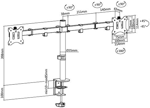 Amer Dual Monitor Stand for 17-32 inch VESA 75x75/100x100 Screens, Height Adjustable Monitor Arm with 2 Installation methods