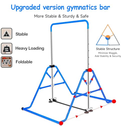 FCOUMY Gymnastics Bar for Kids, Junior Training Kip Horizontal Bar Gymnastics Equipment for Home, Adjustable Telescopic Height Folding Horizontal Bar