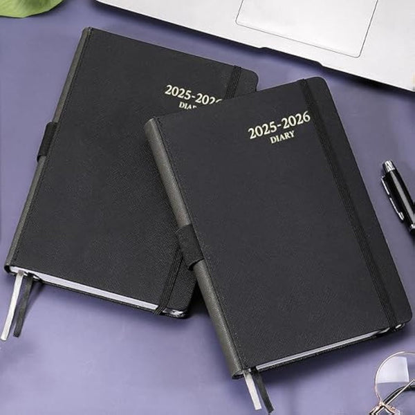 Acadmeic Diary 2025-2026 - Diary 2025-2026 Page a Day with Monthly Tabs, A5 Daily planner, From July 2025 to June 2026, Faux Leather Cover, Black