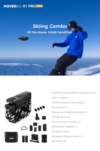HOVERAir X1 PROMAX 8K Action Flying Camera, Foldable Drone with Camera with 26Mph Follow Speed, 10+ Fully Automatic Flight Modes, Fly Anywhere with OmniTerrain, SmoothCapture 2.0(Skiing Combo)