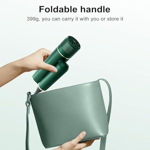 7MAGIC Travel Ionic Hair Dryer, Lightweight Foldable Blow Dryer with Diffuser for Curly Hair & Constant Temperature Care, Anti-Hair Suction Technology Hairdryers for Women, Green