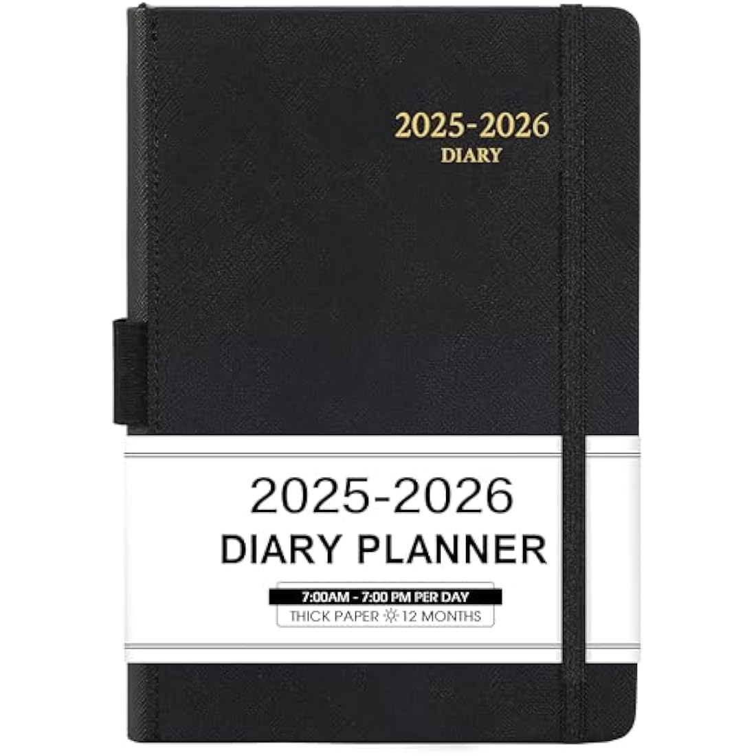 Acadmeic Diary 2025-2026 - Diary 2025-2026 Page a Day with Monthly Tabs, A5 Daily planner, From July 2025 to June 2026, Faux Leather Cover, Black