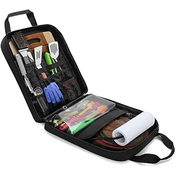 HODRANT Travel Camp Utensil Organizer Bag, with Hanging Straps & Towel Paper Holder, Camp Kitchen Case for Cooking Utensil Set, Kitchen Accessories Storage Bag for Outdoor Camping & Hiking, Bag Only