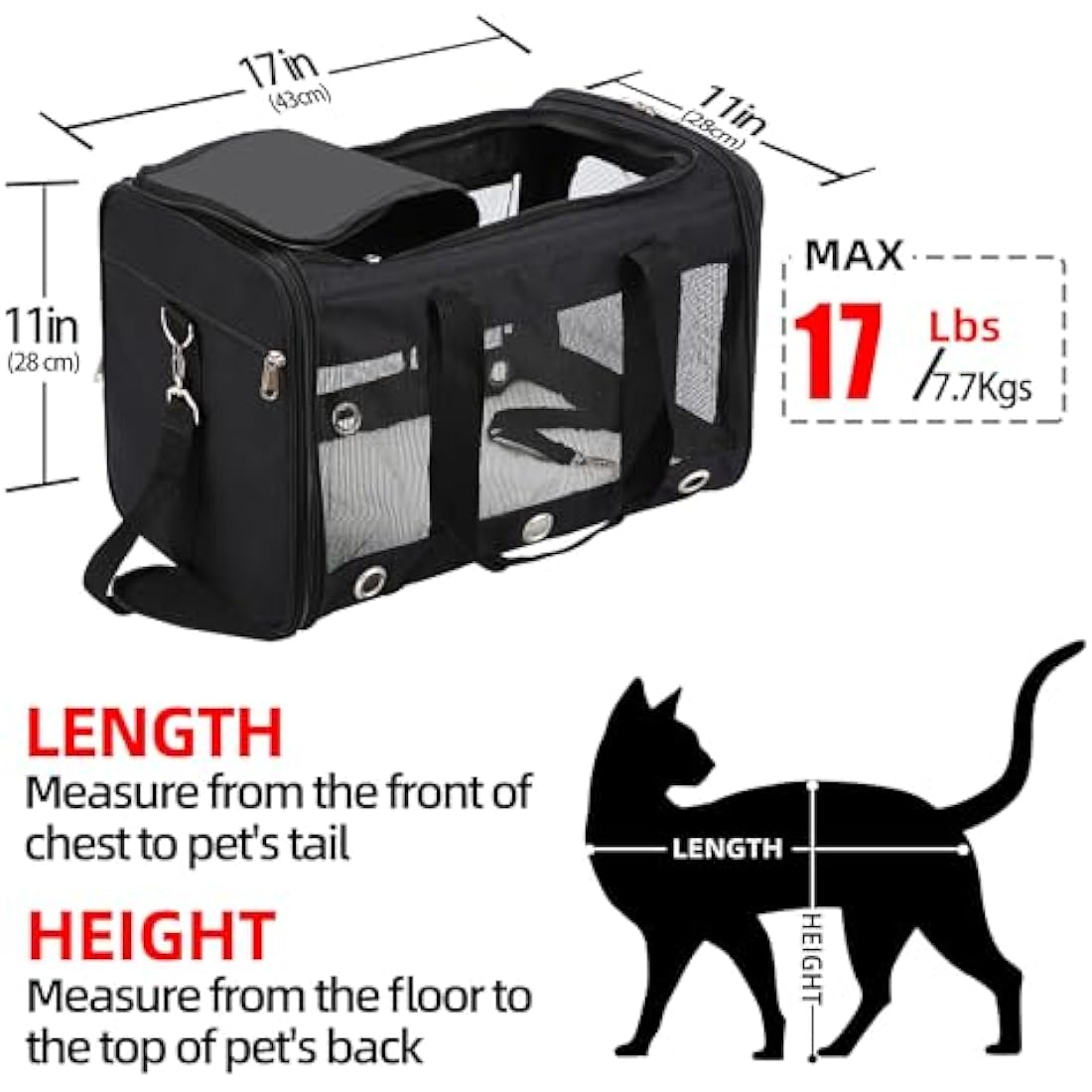 Dycietx Soft Sided Foldable Cat/Dog/Pet/Puppy Carrier Bag, Portable Pets Travel Carriers For Cats/Dogs With Shoulder Strap & Removable Mat, Durable Cat Basket of 17 lbs Airline Approved(Black, M)