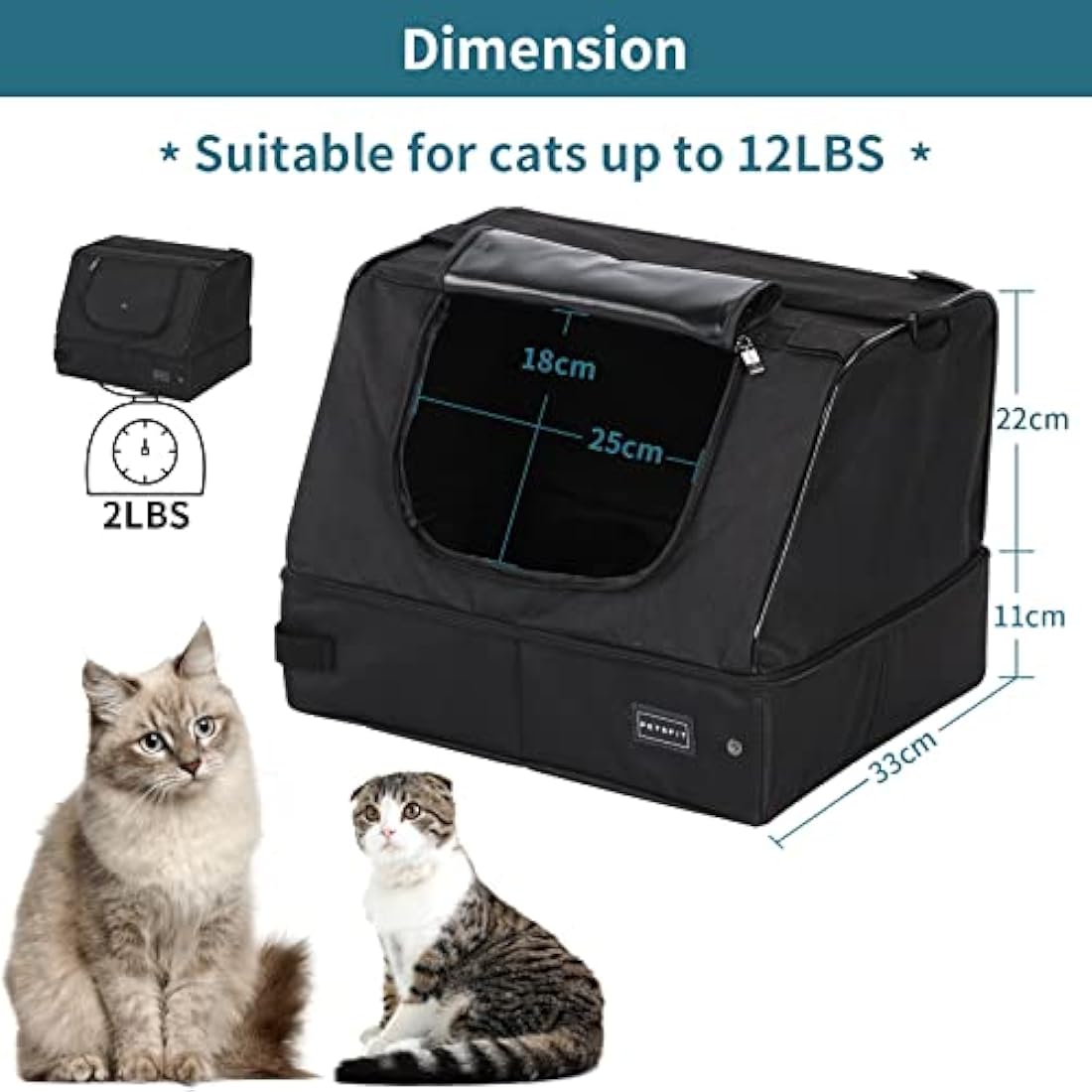 PETSFIT Portable Cat Litter Box - Removable and Washable 2-Layer Leak-Proof Lining, Scratch-Resistant Fabric with Sturdy Support Frame, Travel & Collapsible Cat Litter Box,Black