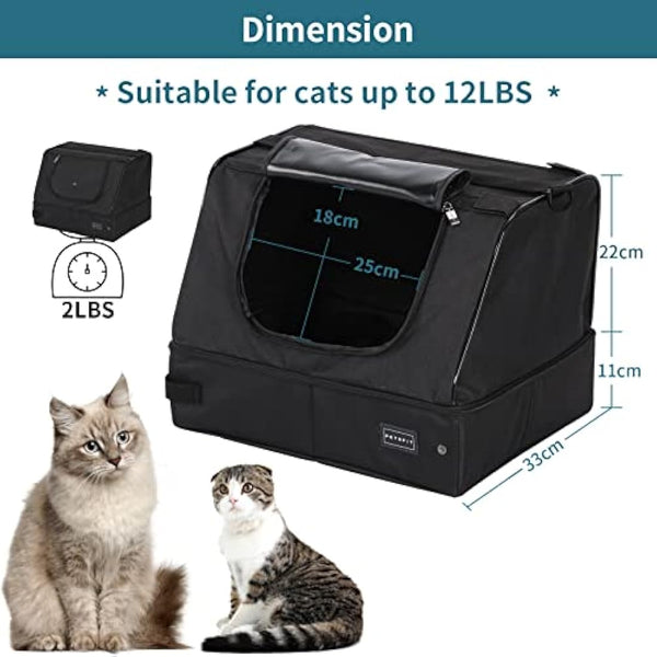 PETSFIT Portable Cat Litter Box - Removable and Washable 2-Layer Leak-Proof Lining, Scratch-Resistant Fabric with Sturdy Support Frame, Travel & Collapsible Cat Litter Box,Black
