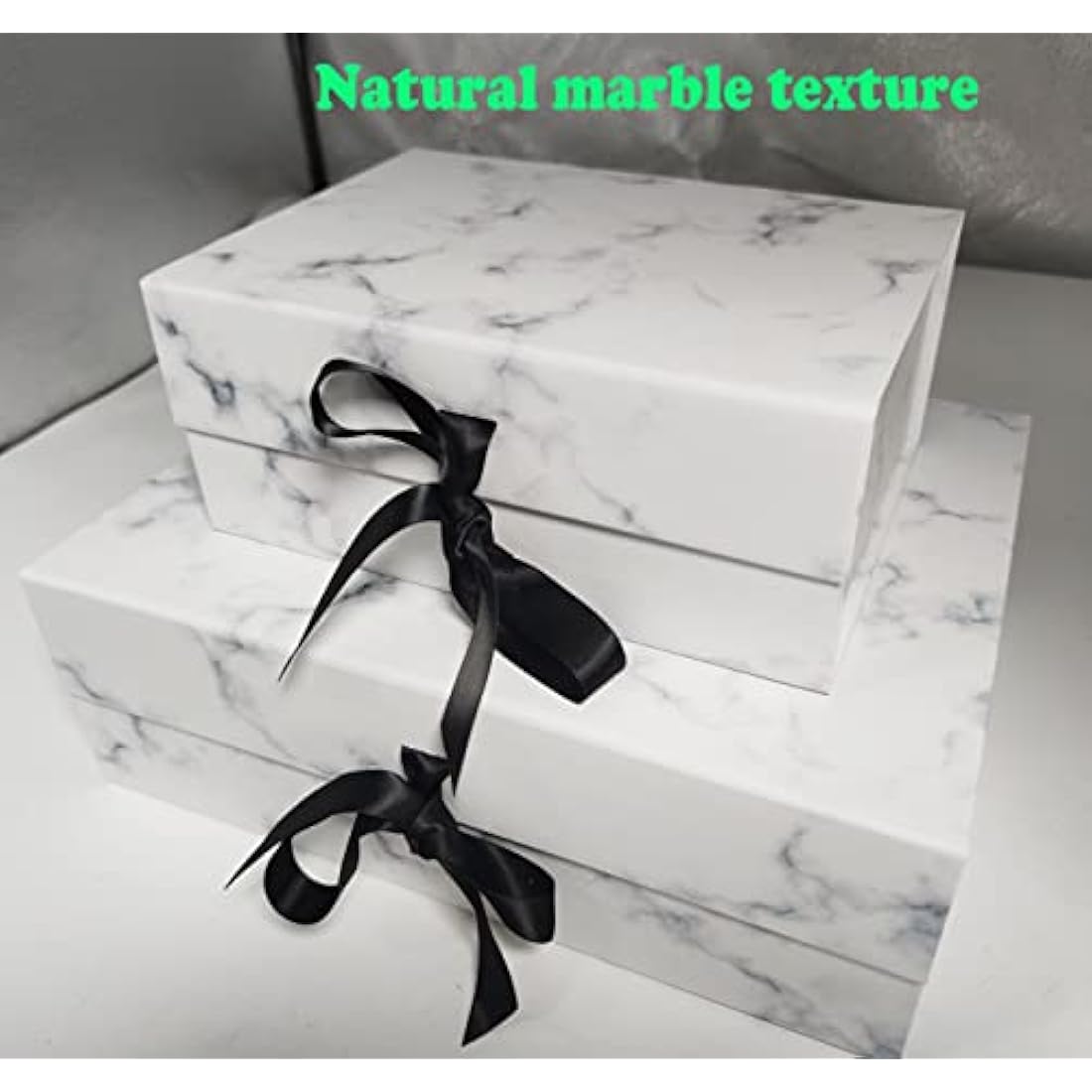 Marble Gift Box 23.5x17x10 cm, Gift Box with Magnetic Lids and Silk Ribbon Specially Designed for Valentines Day, Present Birthdays, Holidays, Anniversaries Gift Packaging