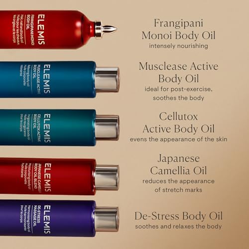 ELEMIS Body Oils 100ml – Frangipani Monoi, Japanese Camellia, Cellutox Active & De-Stress Massage Oils – Ultra-Hydrating, Nourishing & Relaxing Aromatherapy Oils for Skin Softening & Detox