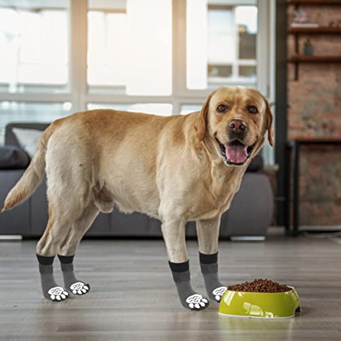 EXPAWLORER Anti Slip Dog Socks with Grips - Dog Paw Protectors Injured Care Stop Licking Traction Control, Indoor Dog Boots with Adjustable Strap Fit for Puppy Small Medium Large Dogs