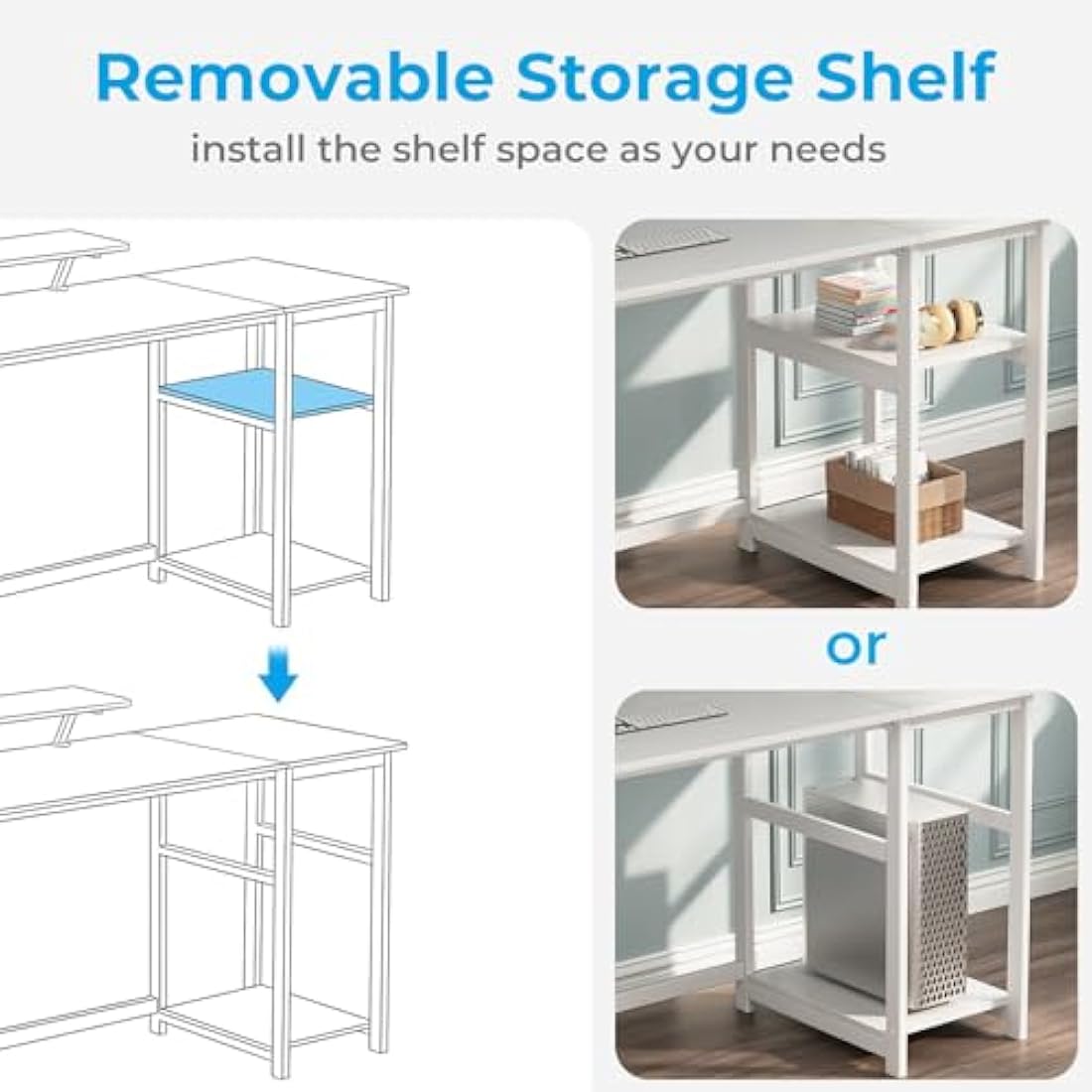 GreenForest Computer Desk with Monitor Stand,100cm Home Office Desk with Reversible Storage Shelves,Study Desk for Small Spaces,Full White