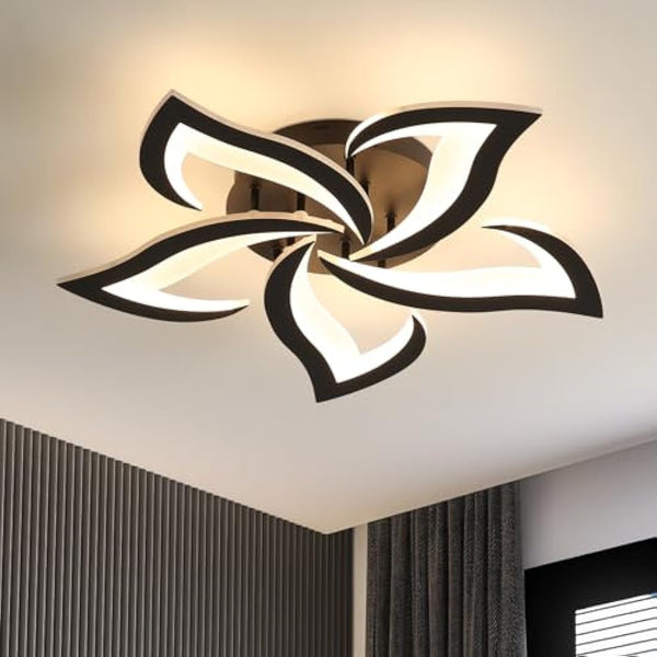 Dorlink LED Ceiling Light, 60W 5400LM Modern Design Ceiling Lighting, 5 Lights Living Room Ceiling Light Acrylic Black Flower Fittings Ceilings for Bedroom, Kitchen, Dining Room 3000K Warm White