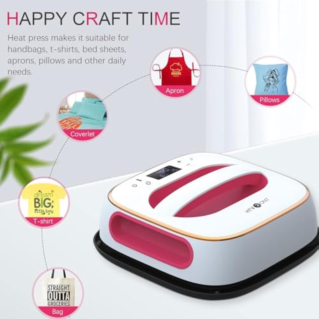 Heat Press Machine for T Shirts, 10" x 10" Portable Press Machine, Fast Heat-up Iron Press Heat for Sublimation and HTV Vinyl Shirt Press Machine for Hat, Bags, Heating Transfer Projects (Raspberry)