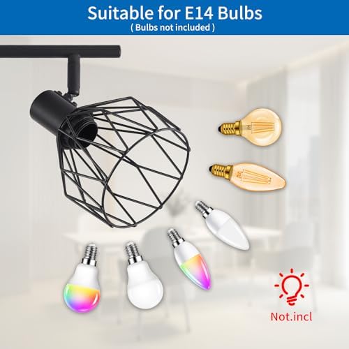 ANWIO Kitchen Spot Lights Ceiling,6 Way Black Lounge Industrial Wall Lights-Adjustable SpotLights Ceiling Lights Wire Cage with E14 Base,Light Fittings Ceilings for Kitchen Living Room(EUC-EA190813)