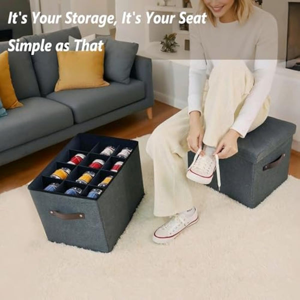 Hoiwio Storage Ottoman Shoe Organiser for Closet - Adjustable Dividers Storage Box for Shoes | Clothes | Toy | Blanket, Foldable Pouffe Footstool Small Bench Shoe Cabinet