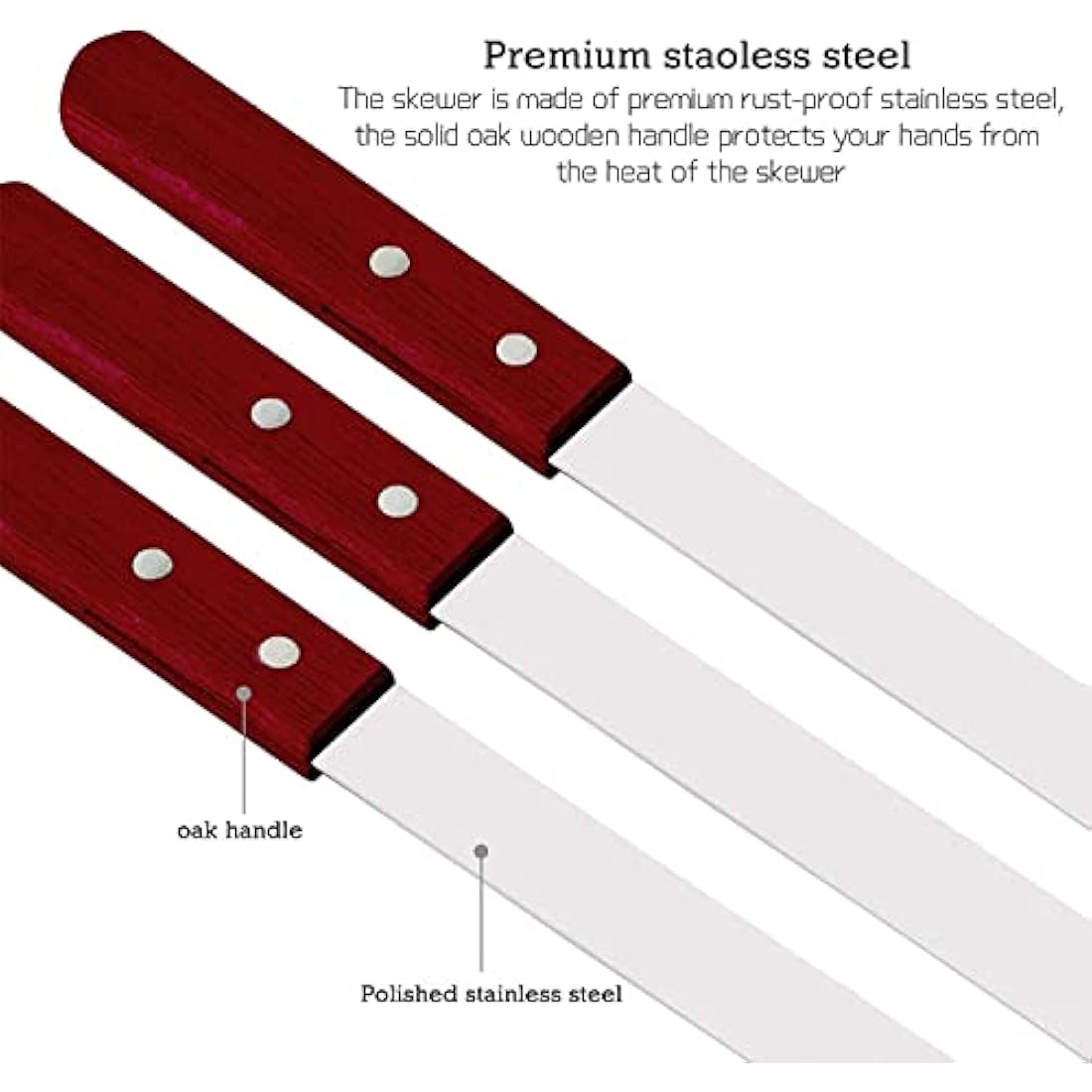 8Pcs Stainless Steel Flat Kebab Skewers, 24 inch Turkish Adana Skewers for BBQ Grill Accessories