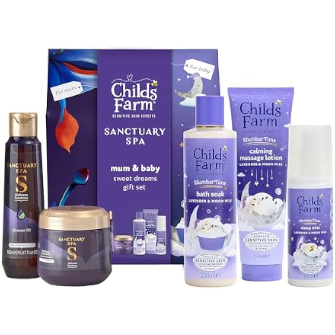 Childs Farm Mum and Baby Sweet Dreams Gift Set | 3-Step Sleep Routine for Baby, De-Stress Shower Oil & Body Butter for Mum | Vegan & Cruelty-Free | Ideal Gift for Baby Shower & New Mums