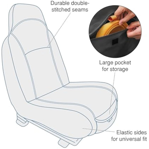 Kurgo Co-Pilot Bucket Seat Cover for Dogs, Dog Front Seat Cover, Pet Seat Protector, Car Seat Cover for Pets, Full Coverage, Black