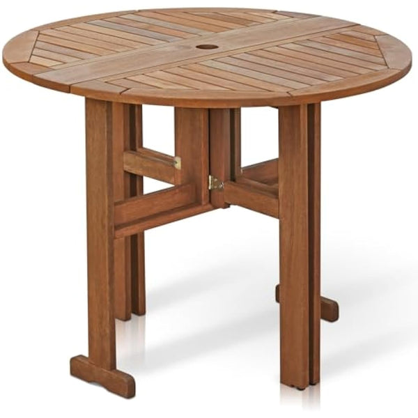 Furinno FG17035 Tioman Hardwood Patio Furniture Gateleg Round Table in Teak Oil, Natural