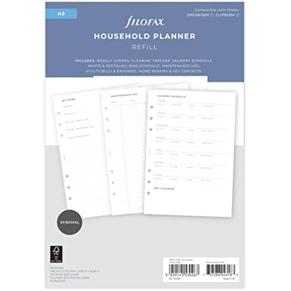 Filofax A5 size Household Planner, White