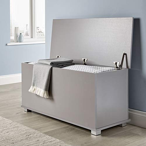 Home Source Ottoman Storage Chest Grey Toy Chest Bedding or Blanket Box Large Wooden (Grey)