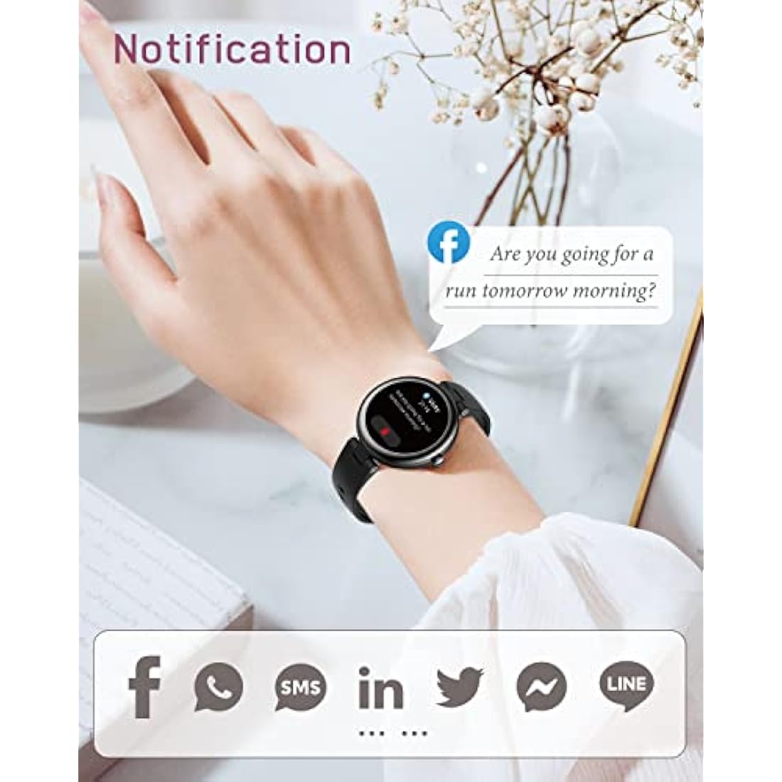 SHANG WING Lynn Smartwatches for Women,1.1inch Display Screen Fitness Watch for Women,Small Stylish Smart Watch with Pedometer Sleep Monitor SpO2-Monitor Heart Rate Fitness Watch for Android iOS