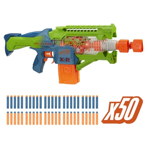 Nerf Elite 2.0 Double Punch Motorised Dart Blaster Toy For Kids | Rapid Alternating Barrels | with 50 Elite Foam Darts | Double Clip Blasting | Outdoor Games Gift Idea for 8+ Year Old Boys and Girls