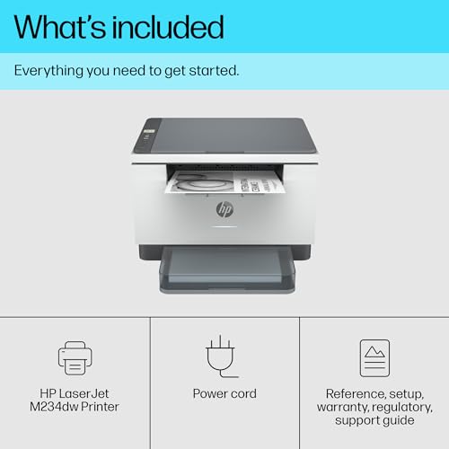 HP LaserJet M234dw Wireless Black & White Multi-function Printer | 1 Year Limited Warranty | 2-sided printing | Dual-band WI-FI with self-reset | 150-sheet input tray | HP Auto-On/ Off technology