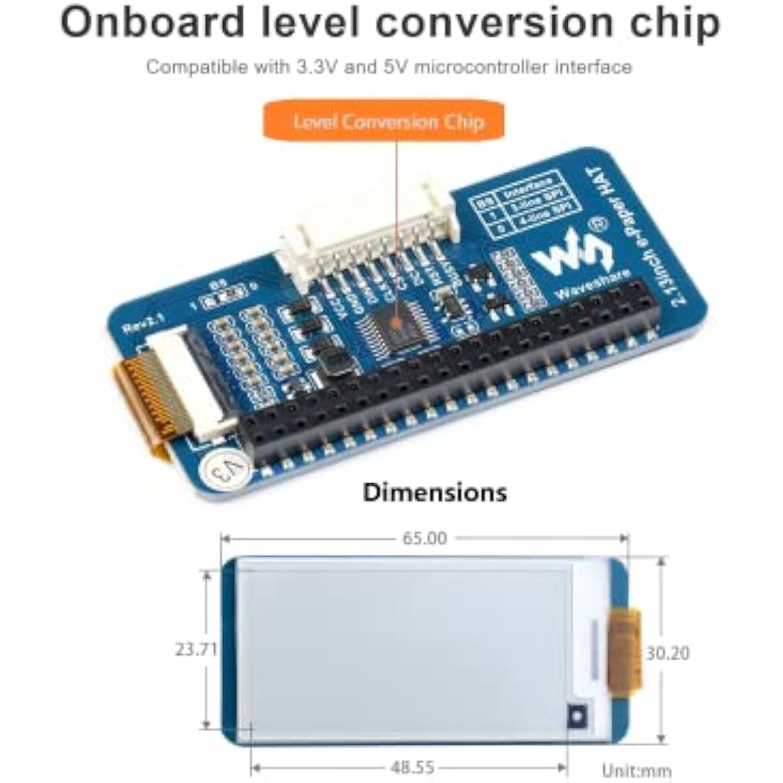 IBest 2.13inch E-paper Display HAT V4 Version 250x122 Resolution 3.3V/5V Two-Color e-ink Display epaper Screen for Raspberry Pi 4B/3B+/3B/Zero/Zero W/Zero WH, Partial Refresh, SPI Interface