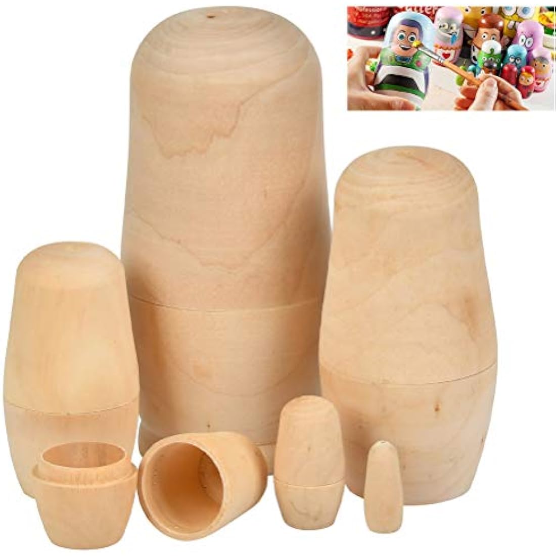 FOCCTS Wooden Nesting Dolls, Unpainted Russian Dolls, Set of 6 Russian Matryoshka Stacking Dolls Boys girls Toy Gift Decorations