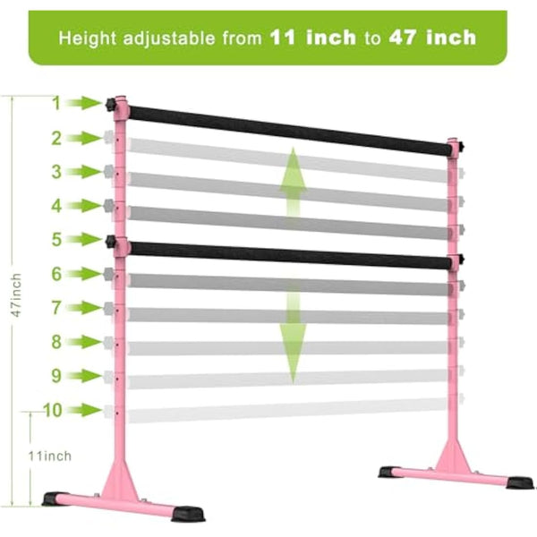 Dolibest Ballet Barre Freestanding, 10 Height Adjustable Ballet Bar Portable Pink Stretching Dance Bar with Non-Slip Rubber Pads for Girls Kids Adults Home Workout Fitness