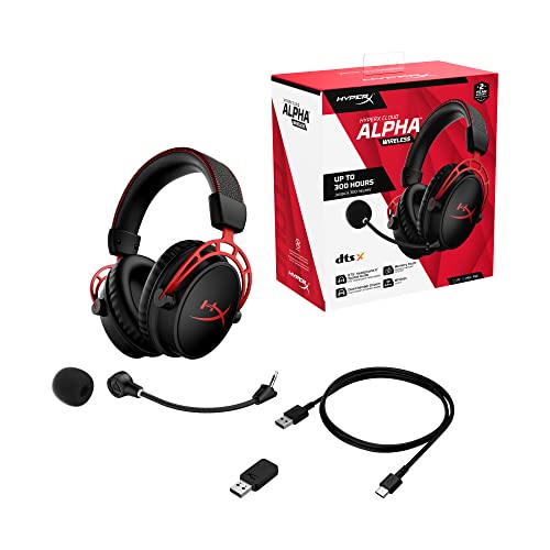 HyperX Cloud Alpha Wireless - Gaming Headset for PC, 300-hour battery life, DTS Headphone:X Spatial Audio, Memory foam, Dual Chamber Drivers, Noise-cancelling mic, Durable aluminium frame