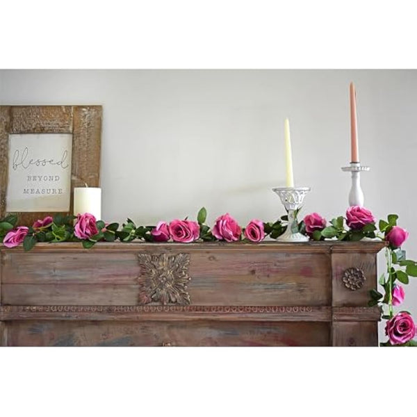 FiveSeasonStuff 2 Fuchsia Artificial Flower Garlands, Silk Rose Vine Leaves Hanging Plant Foliage for Home Wedding Garden Trellis Gazebo Party Wall Decoration 4.4 metres (14.4 feet)