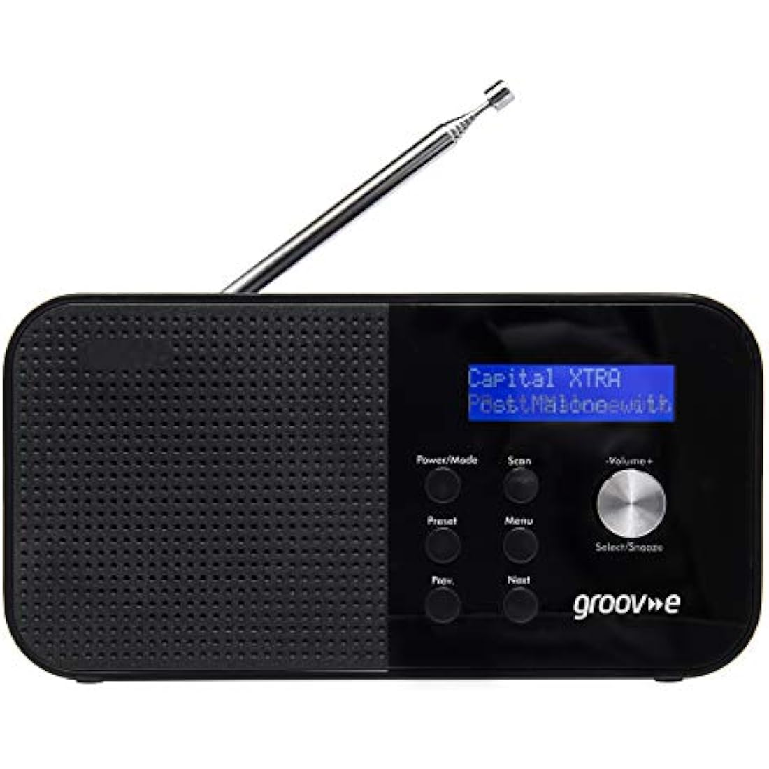 Groov-e Venice DAB & FM Digital Radio - Built-In Alarm Clock & Bluetooth Connectivity - LCD Display - Mains or Battery Operated - Portable Radio - 20 Preset Stations - Black