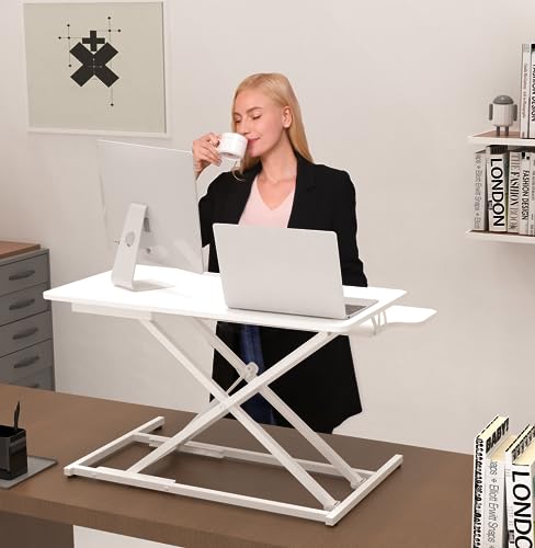 ERGOMAKER Standing Desk Converter, 26"/64cm Wide Height Adjustable Quick Sit to Stand Up Desk Riser for Dual Monitor