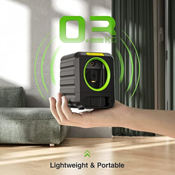 Huepar Self-Leveling Green Beam Cross Line Laser Level - Vertical and Horizontal, 100ft Alignment Tool for Picture Hanging and DIY, Battery Included-B011G