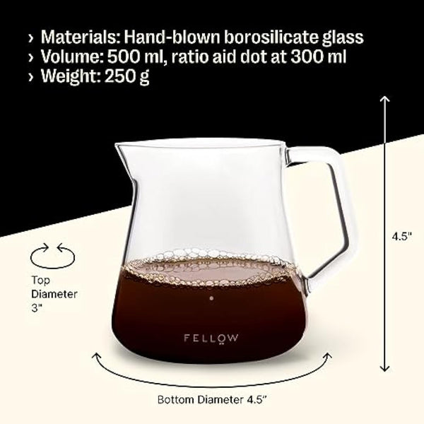 Fellow Mighty Small Glass Carafe - Manual Pour Over Coffee Beaker and Tea Steeper, Borosilicate Glass Decanter, 16.9 oz Clear Container