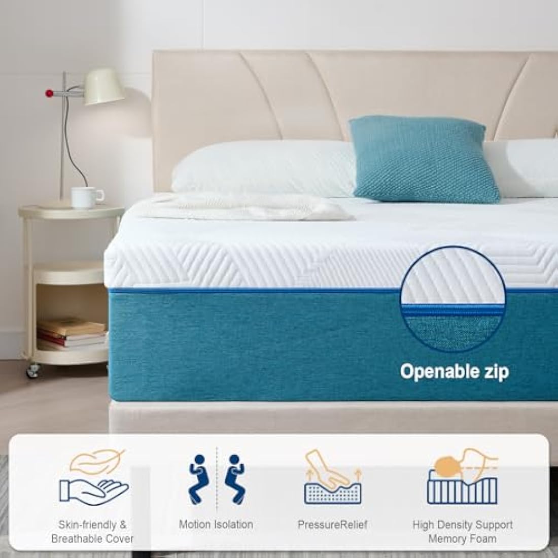 Hiimgo Double Mattress, Memory Foam, Breathable Medium Firm, Perfect for Body Support, Durable for Double Bed (135x190x25cm)