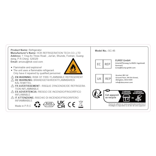 HCK 48L Mini Fridge with Glass Door, 0-15°C Cooling Zone and 2 Shelves, Compact Beverage Refrigerator Cooler for Bar and Living Room