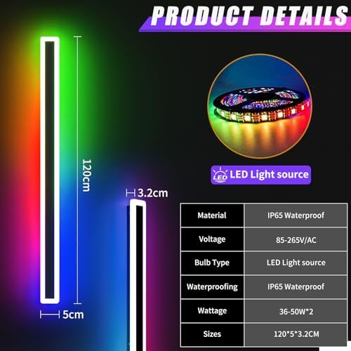 120CM Long Wall Light Fixtures, Modern Outdoor Wall Mount Lighting RGB 7-Color Dimmable Wall Light with Remote Control (Without Batteries) for Outdoor/Indoor Wall Lighting, Holiday Decoration