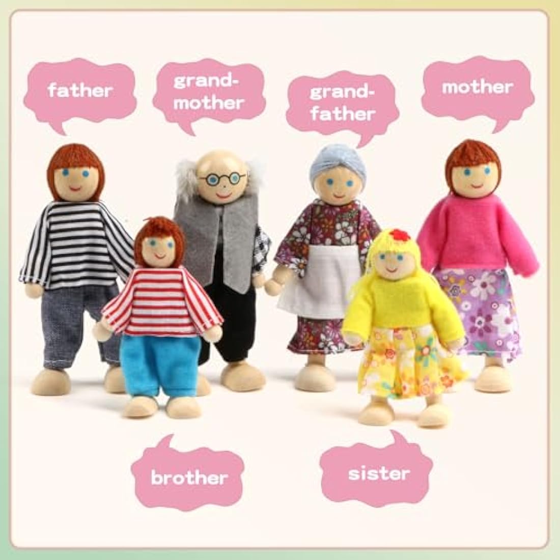 KABENFIS 39PCS 5 Set Dollhouse Furniture Accessories with a family of 6 dolls Decoration Pretend Play Toys for girls boys