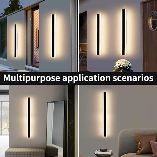 Mikeru 100cm Outdoor LED Garden Wall Light, 2pack Modern Minimalist Outdoor Long Wall Light, Warm White 3000K Hardwired IP65 Waterproof Wall Sconce for Garage, Balcony, Staircase Lighting